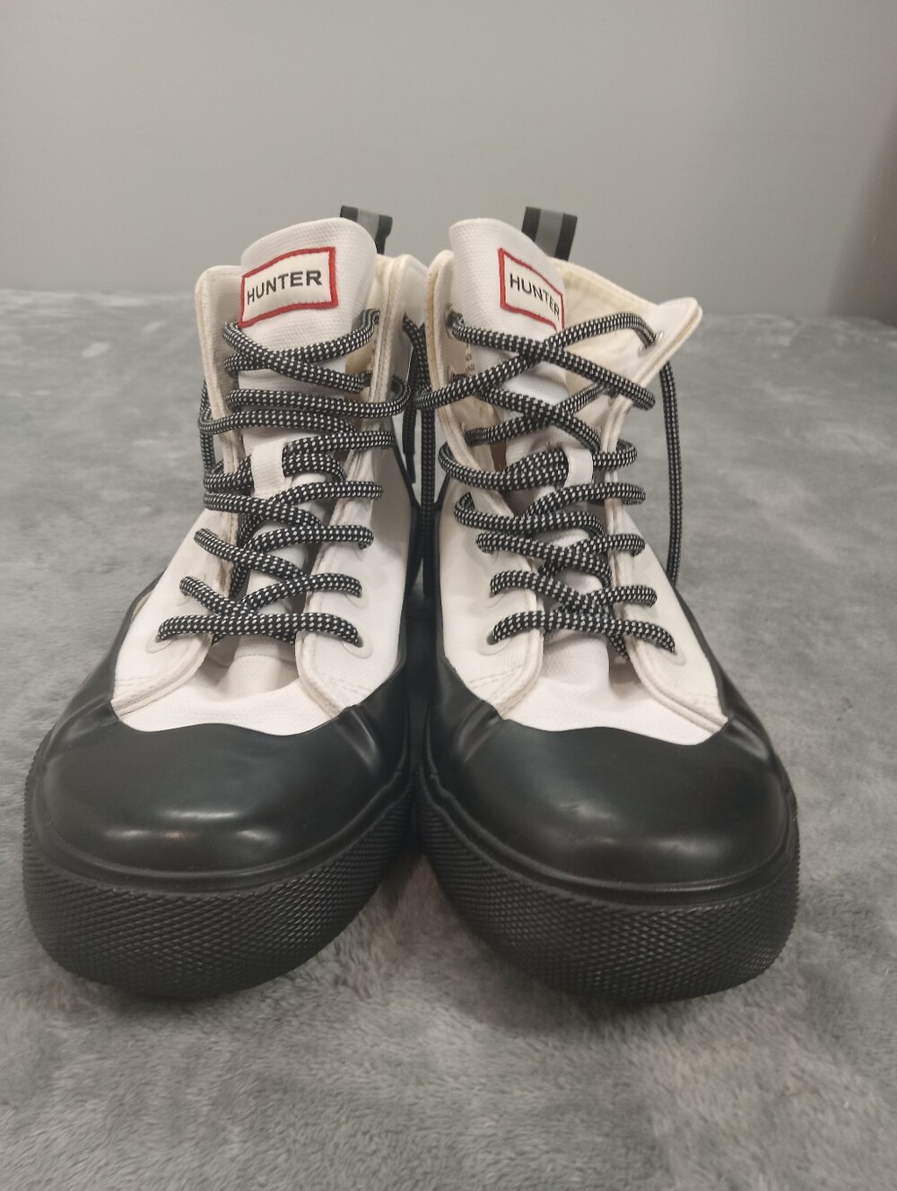 Hunter Women's High-Top Canvas Rain Boots - White/Black Size 7 - Picture 2 of 8